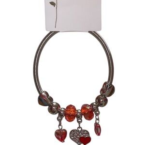 Silver and Red Heart Charm Bracelet